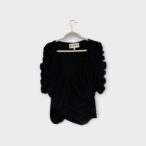 Black Ruched 3-D Rose Sleeve Women's Top